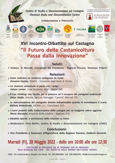Locandina/Invito XVI Incontro-Dibattito sul Castagno. "Il Futuro della Castanicoltura Passa dalla Innovazione"